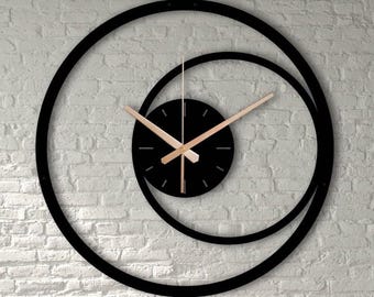 Reloj de pared de metal en espiral moderno, reloj de pared geométrico minimalista negro, reloj de pared decorativo grande, regalo único de reloj silencioso, arte de pared de metal
