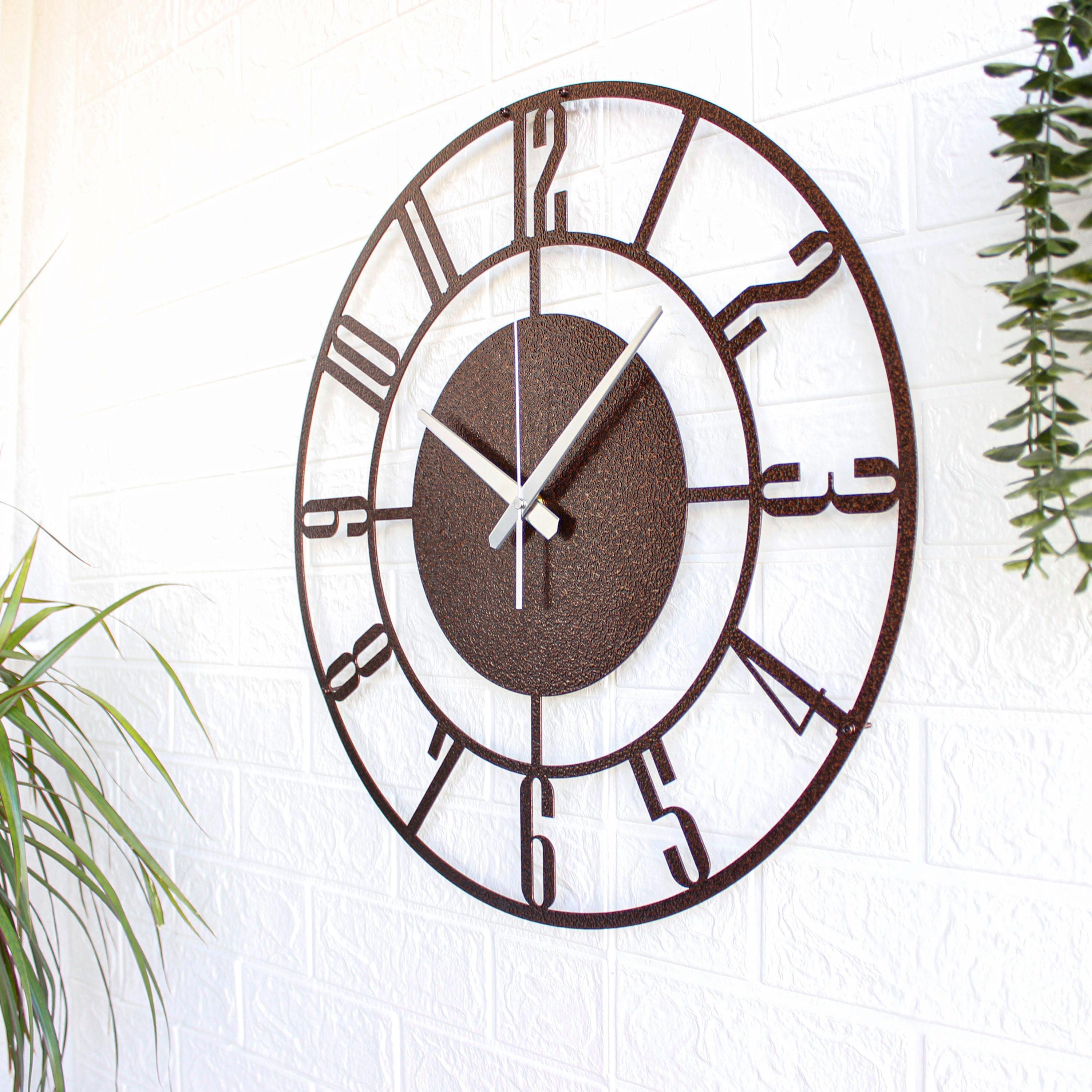 Hammered Bronze Metal Wall Clock: Large Rustic Mid Century Modern Art ...