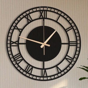 Wall Clock, Oversize Wall Clock, Unique Circle Wall Clock, Silent Metal Extra Large Clocks, Roman Numerals Wall Clock, Handmade Wall Art