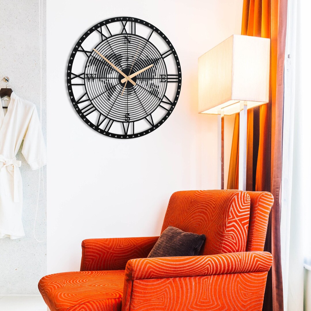 Buy Unique Roman Numeral Metal Wall Clock With World Map, Thanksgiving