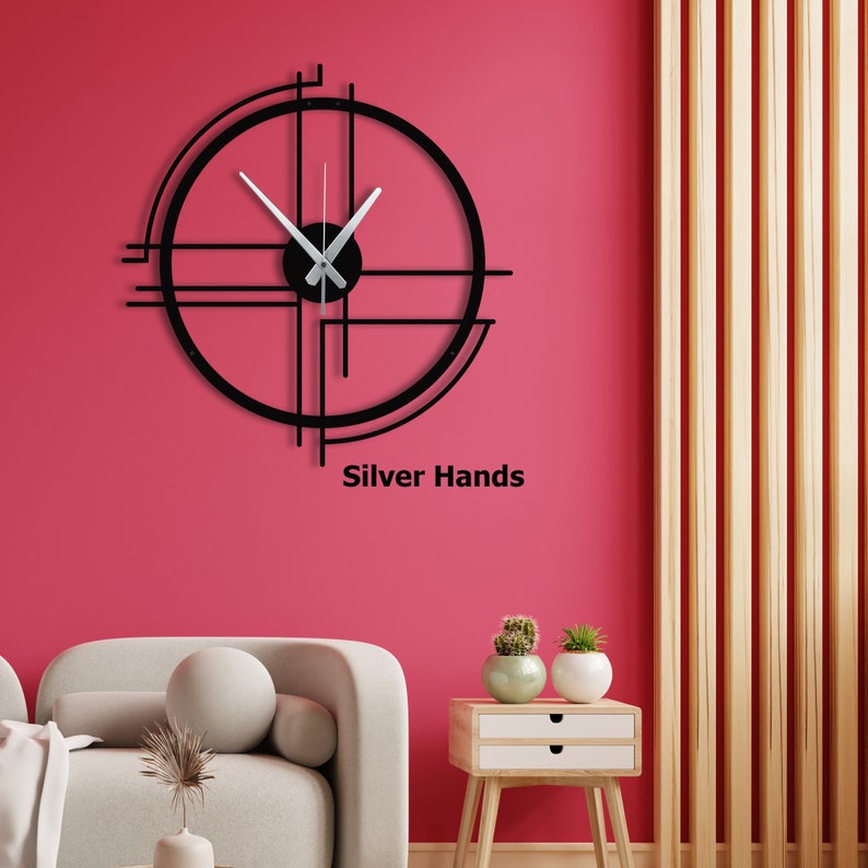 Grande horloge murale en métal au design minimaliste moderne, oeuvre d'art murale en métal unique, horloge murale silencieuse en métal, horloge murale décorative en métal, cadeau de fête des mères Silver