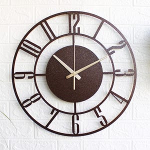 Hammered Bronze Metal Wall Clock: Large Rustic Mid Century Modern Art