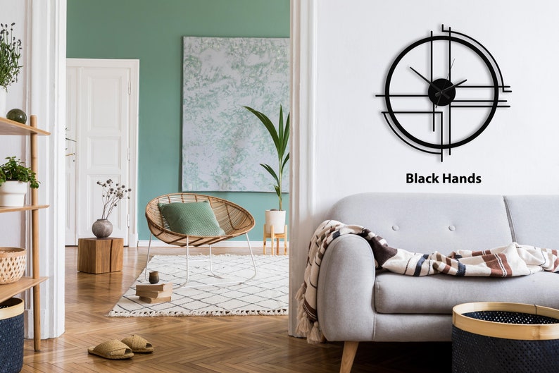 Moderne minimalistische übergroße Metallwanduhr, Valentinstaggeschenk, einzigartige Metallwandkunst, Metallwanddekor für Haus und Büro, kleine Uhr Black