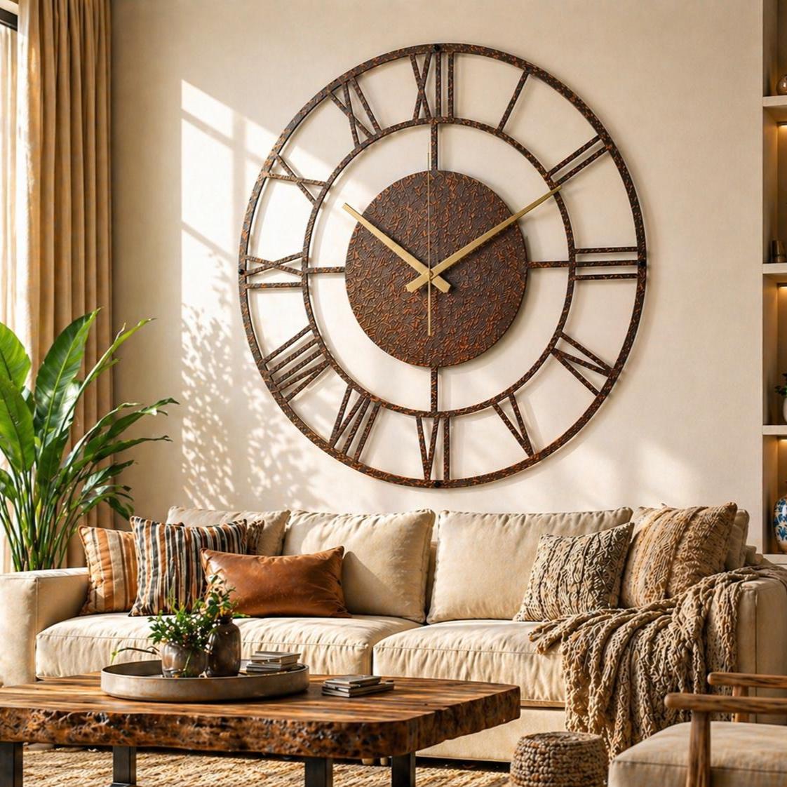 Large Hammered Bronze Metal Wall Clock 90 100 120 CM Roman Numeral ...