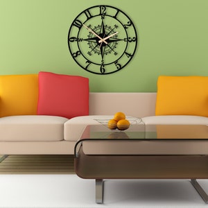 Unique Latin Numeral Compass Metal Wall Clock, Extra Large Modern Silent Metal Wall Clock,Compass Home Decor And Wall Arts,Housewarming Gift Gold