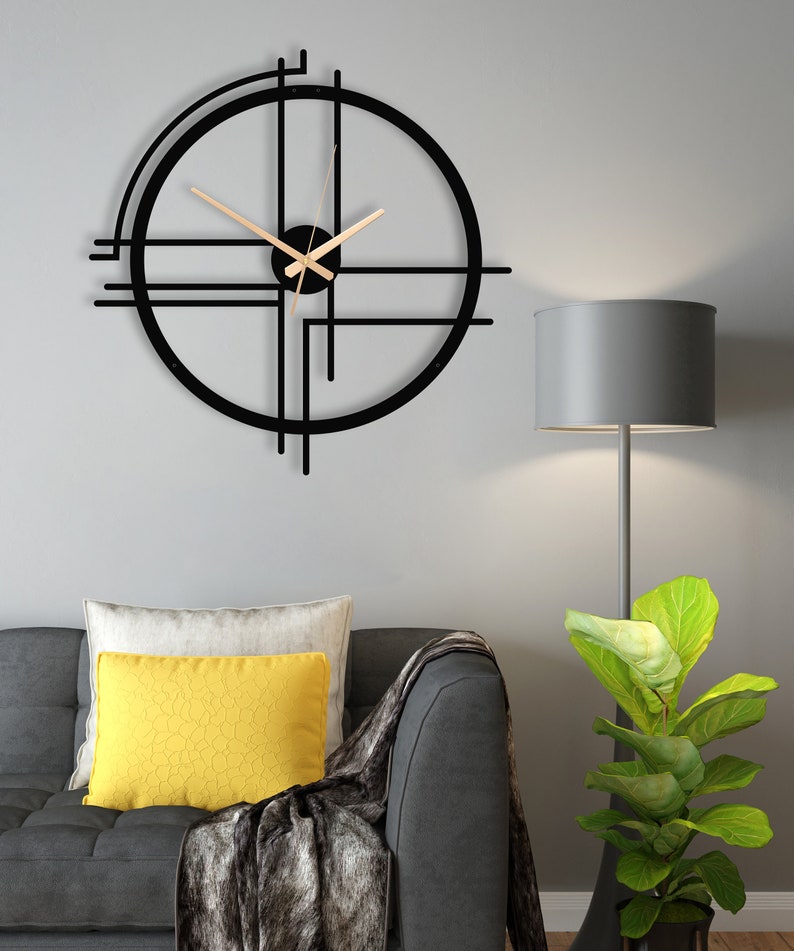 Minimalistisch design metalen wandklok, moderne kunstwandklok, extra grote stille wandklok, uniek huisdecor, handgemaakte klok, housewarming cadeau afbeelding 5