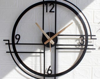 Minimalist Large Black Wall Clock, Unique Design Metal Wall Clock, Modern Silent Oversize Wall Clock,Metal Clock Art,Wanduhr,Home Clock Gift