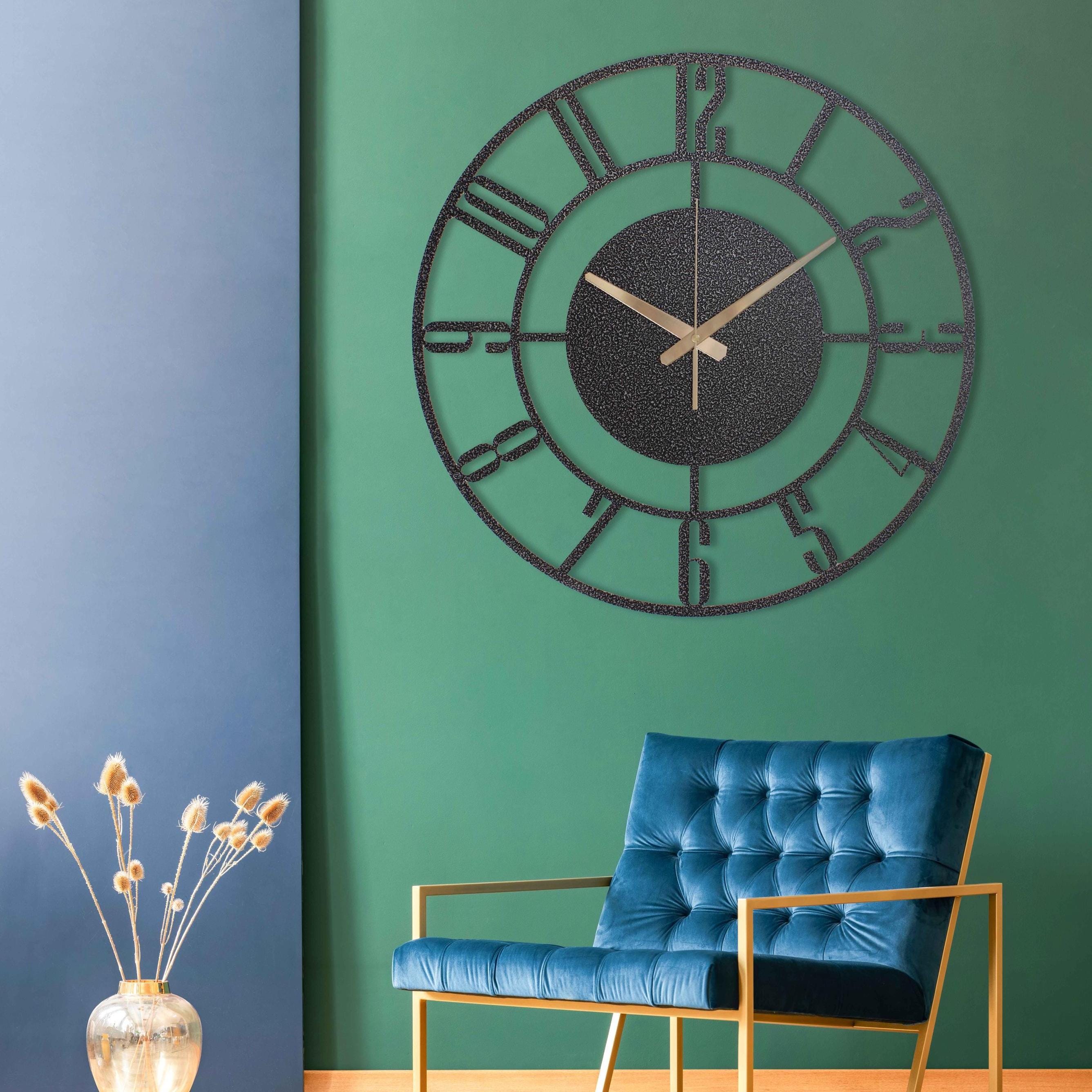 Large Metal Wall Clock, Modern Industrial Design, Roman Numeral Black ...