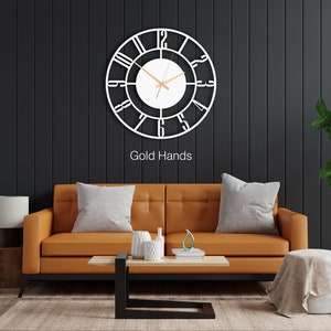 White Color Silent Metal Wall Clock With Numbers, Oversized Modern Metal Wall Clock, Unique White Wall Clock,Extra Large Clock ,Mantel Clock Silver hands