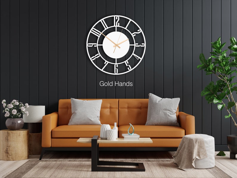 White Color Silent Metal Wall Clock With Numbers, Oversized Modern Metal Wall Clock, Unique White Wall Clock,Extra Large Clock ,Mantel Clock Silver hands