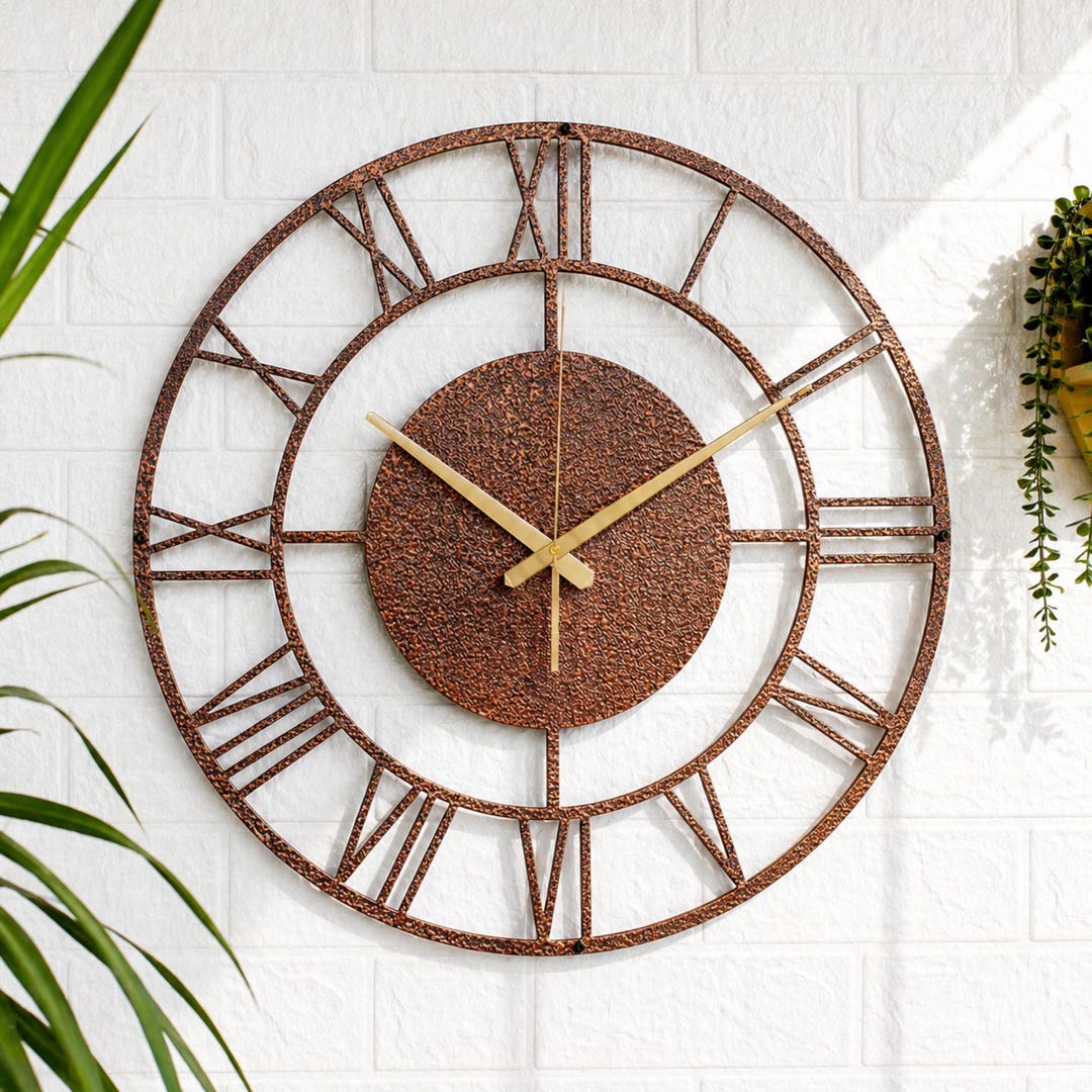 Large Hammered Bronze Metal Wall Clock 90 100 120 CM Roman Numeral ...