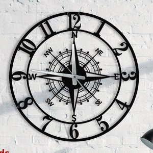 Unique Latin Numeral Compass Metal Wall Clock, Extra Large Modern Silent Metal Wall Clock,Compass Home Decor And Wall Arts,Housewarming Gift Silver