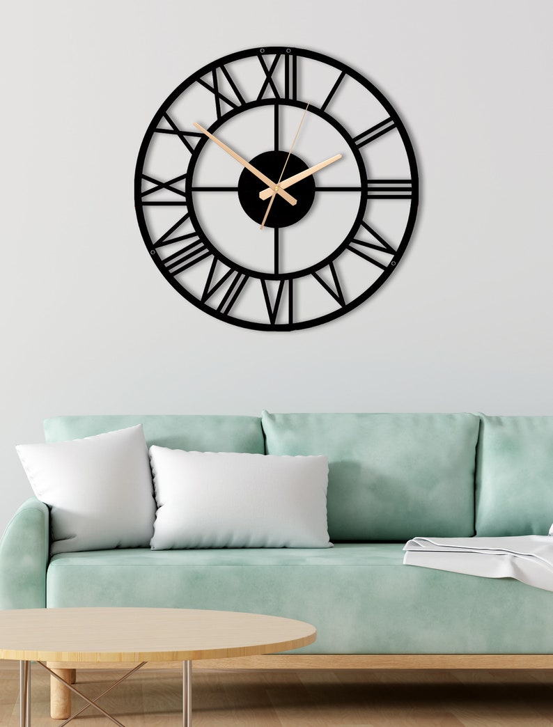 Horloge murale unique en métal, très grande horloge, horloge moderne, horloge murale silencieuse, horloge murale de cuisine, horloge rétro, cadeau de pendaison de crémaillère, horloge murale image 4