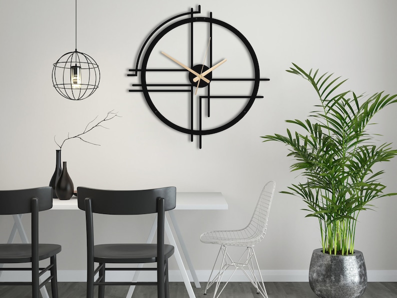 Horloge murale en métal au design minimaliste, horloge murale d'art moderne, horloge murale silencieuse surdimensionnée, décoration d'intérieur unique, horloge faite main, cadeau de pendaison de crémaillère image 3