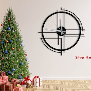 Moderne minimalistische übergroße Metallwanduhr, Valentinstaggeschenk, einzigartige Metallwandkunst, Metallwanddekor für Haus und Büro, kleine Uhr Silver