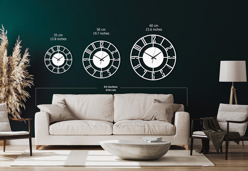 White Color Silent Metal Wall Clock With Numbers, Oversized Modern Metal Wall Clock, Unique White Wall Clock,Extra Large Clock ,Mantel Clock image 5