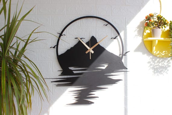 Mountain Lake Metal Wall Clock, Nature Wall Art, Rustic Cabin Decor