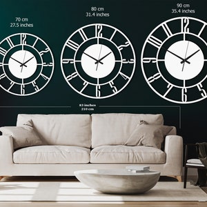 White Color Silent Metal Wall Clock With Numbers, Oversized Modern Metal Wall Clock, Unique White Wall Clock,Extra Large Clock ,Mantel Clock image 6