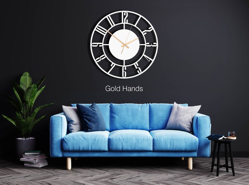 White Color Silent Metal Wall Clock With Numbers, Oversized Modern Metal Wall Clock, Unique White Wall Clock,Extra Large Clock ,Mantel Clock Gold Hands