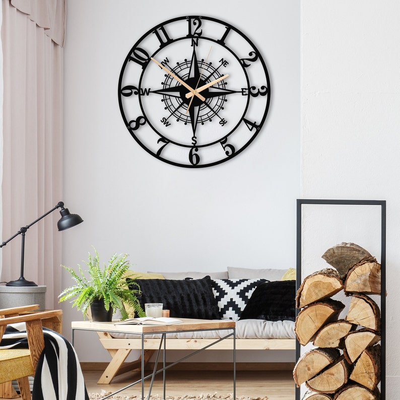 Unique Latin Numeral Compass Metal Wall Clock, Extra Large Modern Silent Metal Wall Clock,Compass Home Decor And Wall Arts,Housewarming Gift image 5