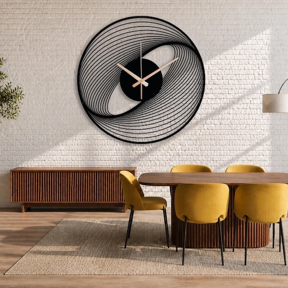 Unique Spiral Metal Wall Clock,Modern Wall Clock,Black Metal Wall Art,Large Silent Wall Clock,Clocks For Wall,Modern Home Decor,Lines Clock