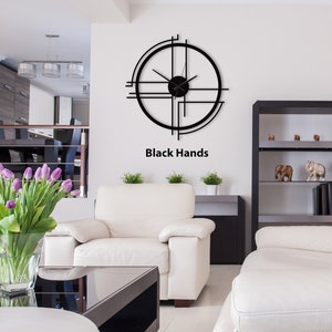 Grande horloge murale en métal au design minimaliste moderne, oeuvre d'art murale en métal unique, horloge murale silencieuse en métal, horloge murale décorative en métal, cadeau de fête des mères Black