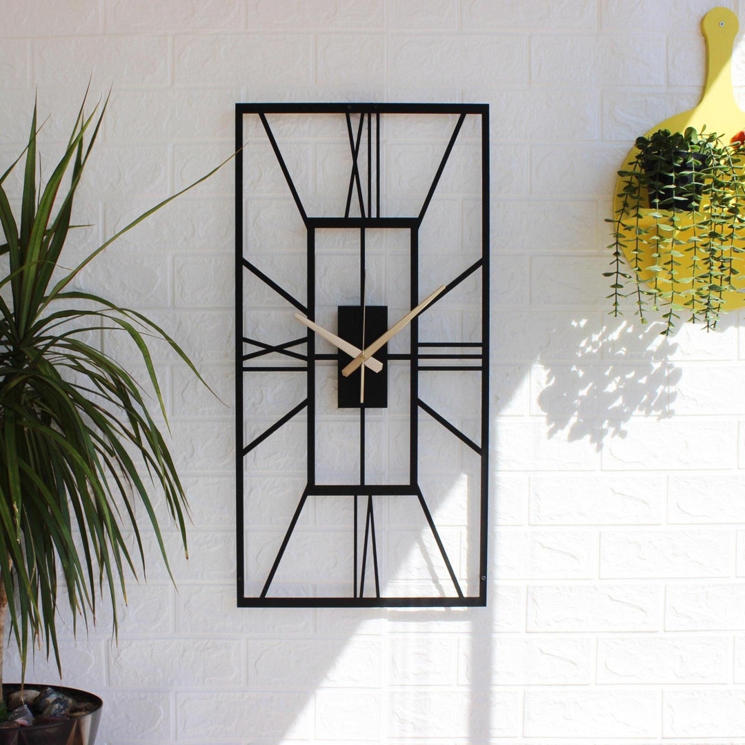 Large Rectangle Metal Wall Clock: Modern Geometric Design - Etsy