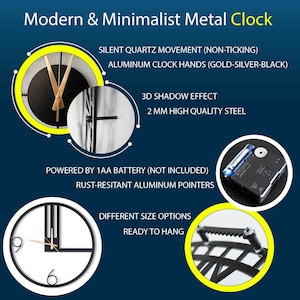 Sılent Quartz Movement(Non-Tıckıng)
Alumınyum clock hands(Gold-Sılver-Black)
Powered By 1 aa Battery(Not Included)
Rust-Resıtant Aluminum Pointers
Dıfferent Size Optıons
Ready To Hang