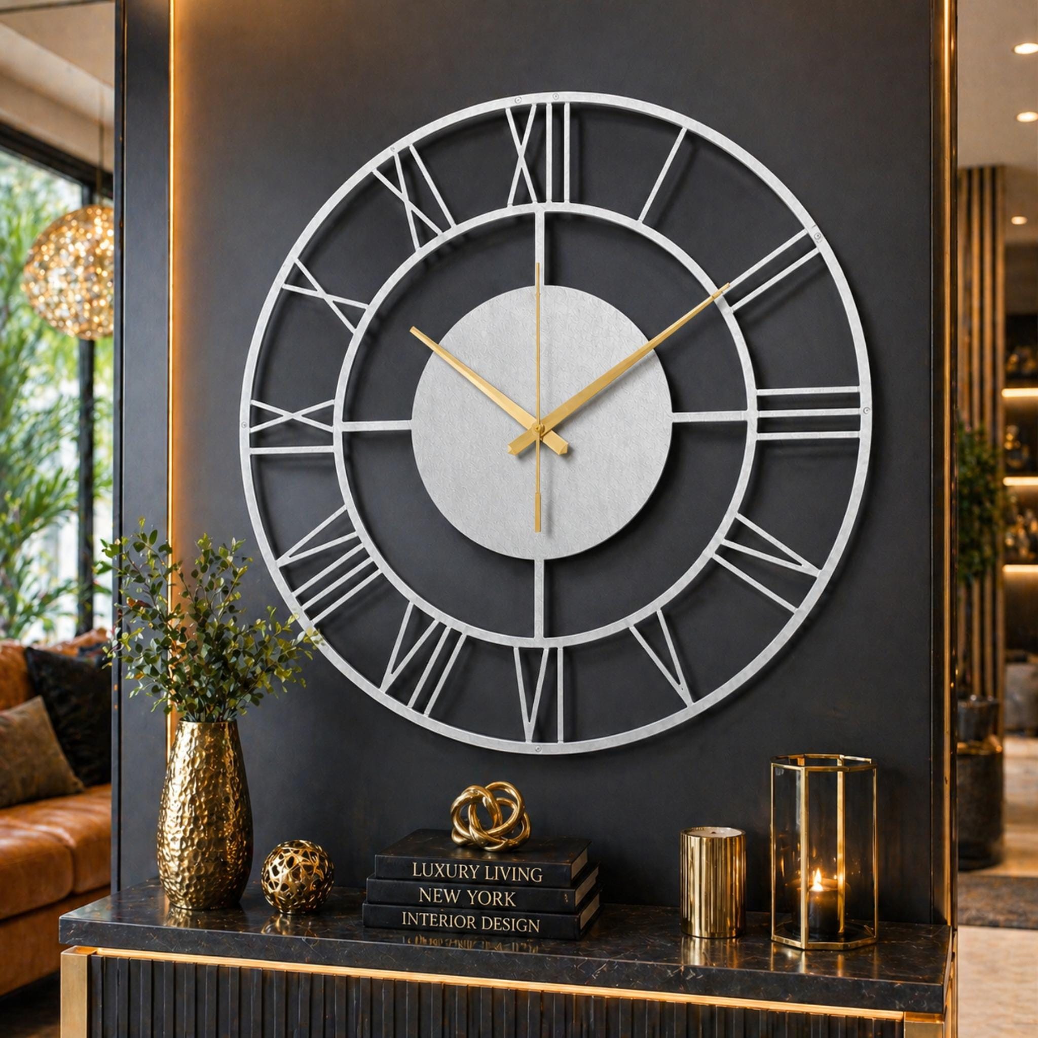 Large Hammered Bronze Metal Wall Clock 90 100 120 CM Roman Numeral ...