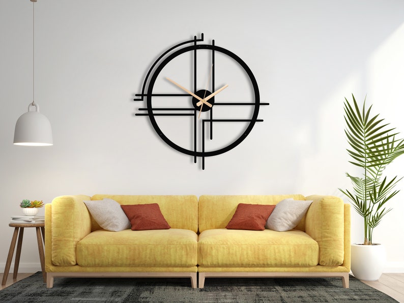 Horloge murale en métal au design minimaliste, horloge murale d'art moderne, horloge murale silencieuse surdimensionnée, décoration d'intérieur unique, horloge faite main, cadeau de pendaison de crémaillère image 7