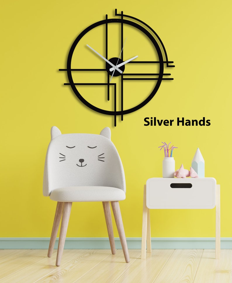 Reloj de pared de metal minimalista moderno de gran tamaño, reloj de pared extra grande, reloj silencioso, decoración de pared de metal, arte de pared de metal único, regalo del Día de la Madre Silver