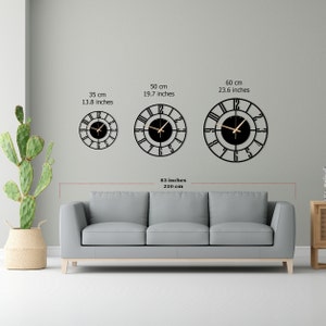 Silent Metal Wall Clock With Latin Numerals,Unique Wall Clocks,Extra Large Metal Wall Clock,Mantel Clock,Black Metal Clock,Modern Wall Clock image 8