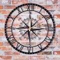 Compass Large Wall Clock,Metal Wall Clock, Unique Wall Clock, Modern Wall Clock,Oversized Silent Wall Clock,Roman Numerals,Rustic Wall Clock