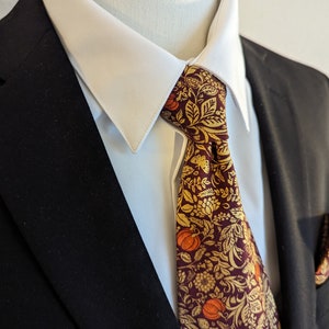 Men's Golden Necktie - Gilded Pumpkin Tie - Orange, Gold and Burgundy - Adult and Tween Regular and Skinny Sizes