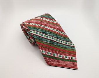 Men's Holiday Necktie - Festive Stripes - Red and Green Giftwrap - Adult and Tween Regular and Skinny Sizes