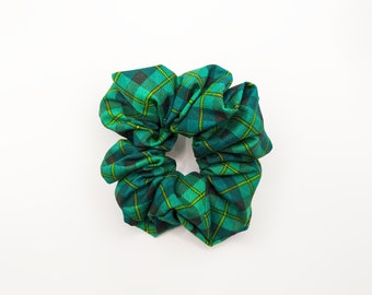 Green Plaid Scrunchie - Lucky Me - Green Holiday Plaid - Hair Tie Made with 8 Inch Elastic