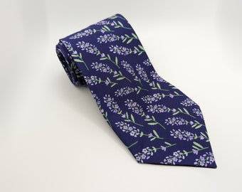 Men's Flower Necktie - Lilac Blooms - Colorful Flowers on Purple - Adult and Tween Regular and Skinny Sizes