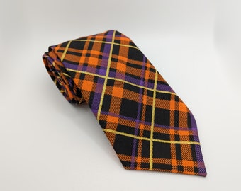Men's Plaid Necktie - Gilded Autumn Tie - Orange & Purple Glitter Plaid - Adult and Tween Regular and Skinny Sizes