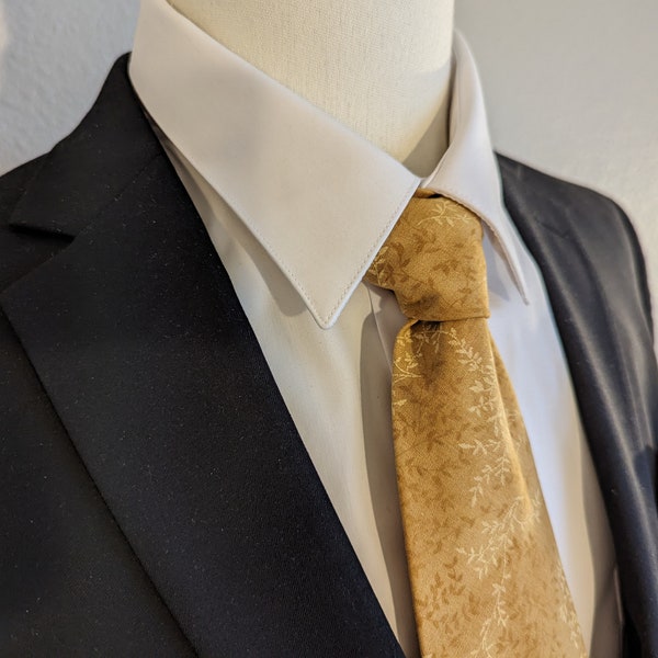 Men's Gold Necktie - Gilded Garden - Harmony in Gold, Vines Unfold - Adult and Tween Regular and Skinny Sizes