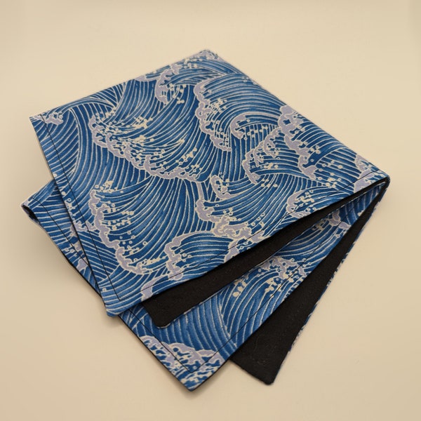 Men's Light Blue Pocket Square - Nami Japanese Wave - Light Blue with White Foam Print - Men's Suit Accessory