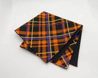 Men's Plaid Pocket Square - Gilded Autumn Square - Orange & Purple Glitter Plaid - Men's Suit Accessory