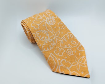 Men's Tropical Necktie - Island Paradise Hawaiian Tie - Peach-Orange Tie with Floral and Fruit - Adult and Tween Regular and Skinny Sizes