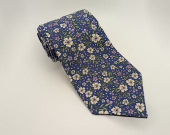 Men's Blue Flower Necktie - Wildflower Dreams - Flowers on Purple and Blue - Adult and Tween Regular and Skinny Sizes