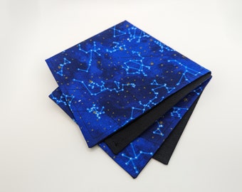 Men's Dark Blue Pocket Square - Starry Night Sky - Glittering Gold Constellations - Men's Suit Accessory