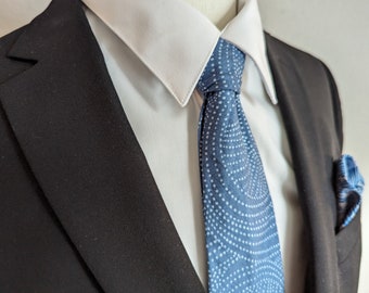 Men's Pastel Blue Necktie - Azure Dreamweave - Light Blue with White Swirl Print - Adult and Tween Regular and Skinny Sizes