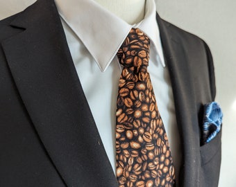 Men's Brown Necktie - Coffee Bean Delight - Handcrafted Cotton Necktie for the Espresso Enthusiast - Adult and Tween Regular and Skinny Size