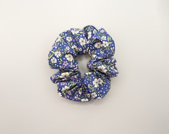 Blue Flower Scrunchie - Wildflower Dreams - Flowers on Purple and Blue - Hair Tie Made with 8 Inch Elastic