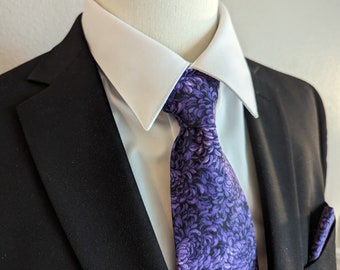 Men's Purple Necktie - Royal Dahlia - Elegance Blooms in Purple Hues - Adult and Tween Regular and Skinny Sizes