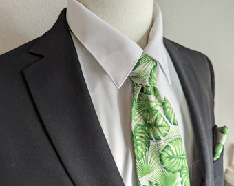 Men's Green Necktie - Tropicana Paradise - Tropical Sophistication Wherever You Are - Adult and Tween Regular and Skinny Sizes