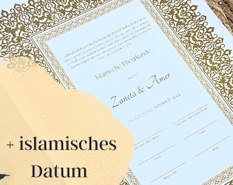 Islamisches Ehezertifikat Luxuriös/ Elegant - PERSONALSIERT + islamisches Datum